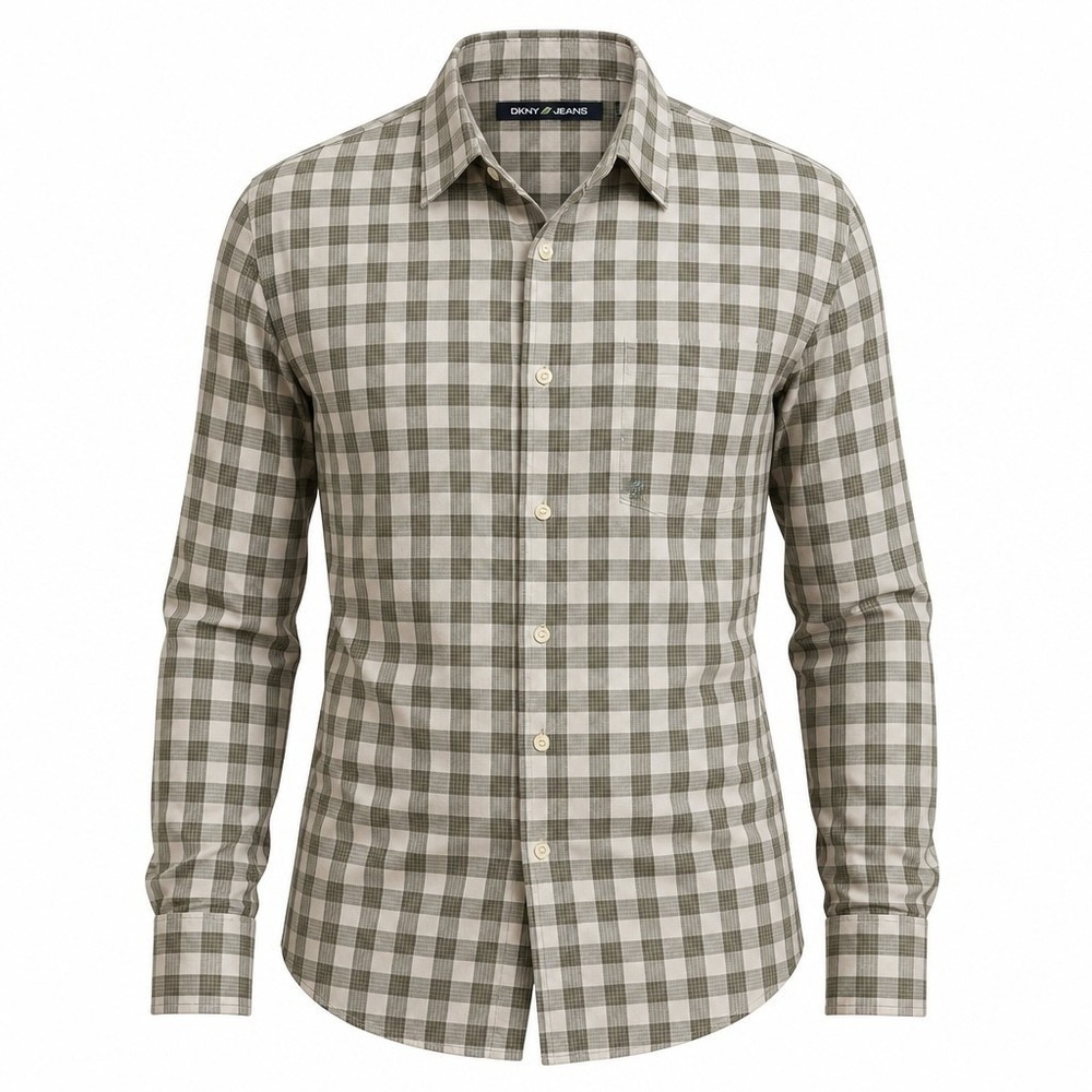 DKNY Jeans Mens XXL Plaid Button Down Shirt Olive Green Long Sleeve KMRU0677